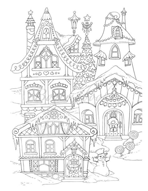 printable christmas village house coloring pages