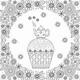 Coloring Pages Cakes Teapot Cupcakes Tea Adults Cupcake Flowery Cup Adult Cake sketch template