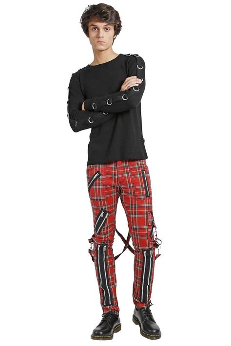 sales tripp nyc red plaid bondage pants size 40