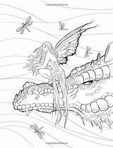 Coloring Pages Dragons Fairy Dragon Adult Printable Books Fairies Mystical Fantasy Mythical Book Fenech Selina Elf Color Print Creatures Drawings sketch template