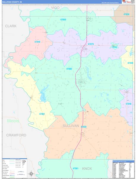 sullivan county  wall map color cast style  marketmaps mapsales