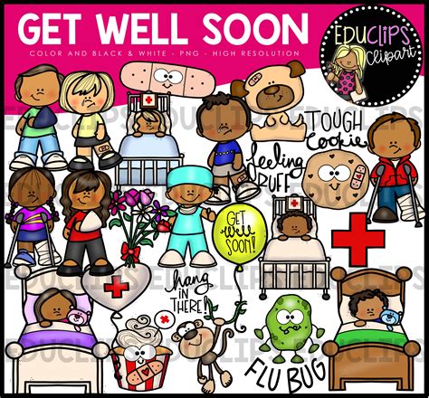 Get Well Soon Clip Art Bundle Color And Bandw Welcome To