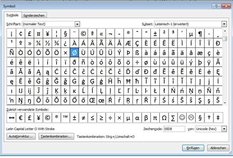 durchmesserzeichen mit der tastatur schreiben