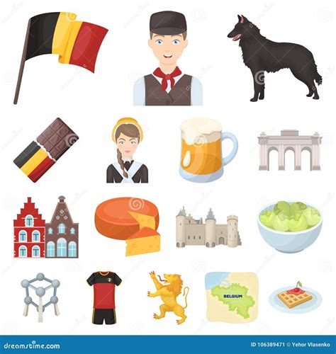 country belgium cartoon icons  set collection  designtravel