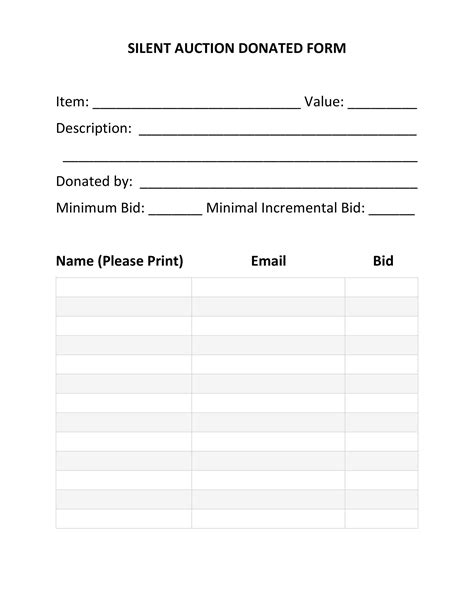 printable auction template seller forms printable forms