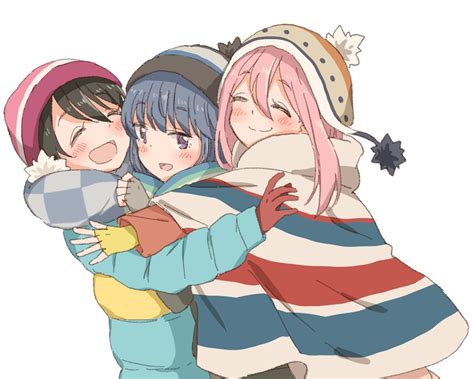 shima rin kagamihara nadeshiko and saitou ena yurucamp drawn by