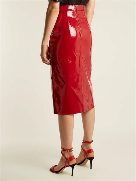 lyst saloni kirsten high rise patent leather pencil skirt in red