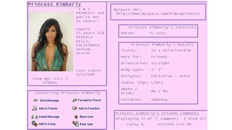 say what kim kardashian s pink myspace page only had 856 friends