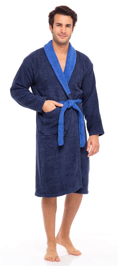 men terry robe contrast bathrobe shawl collar spa bathrobe  men