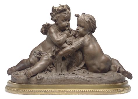 a french terracotta figural group of two putti
