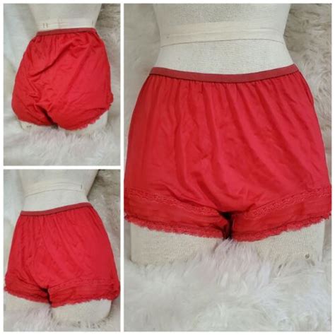 vintage red nylon granny gusset panties sheer lace si… gem