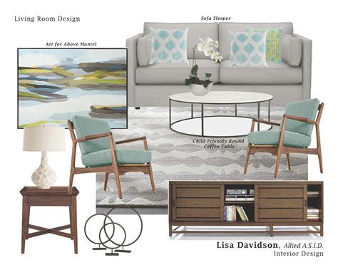design board texture grey tones turquoise  green living room interior design