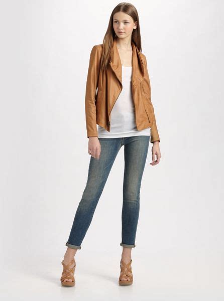vince scuba leather jacket in brown nude lyst