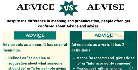 advice vs advise difference between advise vs advice confused words