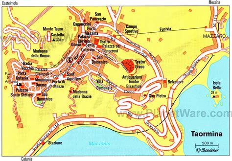 Taormina Map Attractions Taormina Italy Sicily Travel Tourist Map