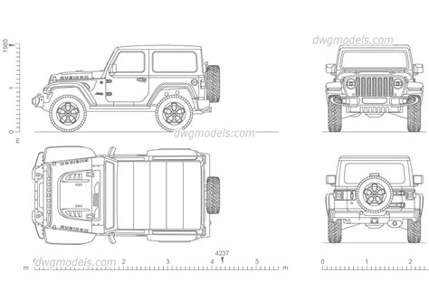 jeep wrangler rubicon soft top blueprint dwg file