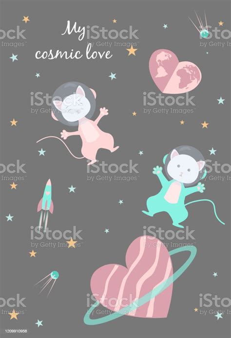ilustración de bonita postal gatos en el espacio declaración de amor te