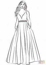 Coloring Pages Dress Gown Ball Printable Girls Fashion Drawing Paper sketch template