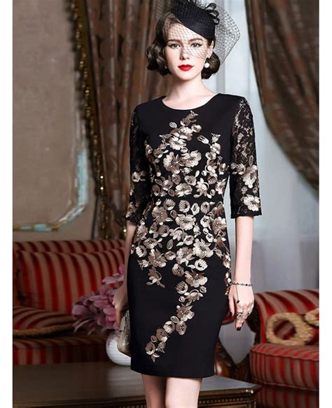 black with gold classy cocktail dress for women over 40 50 wedding guests zl8046