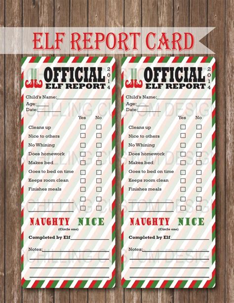 printable elf report card instant  jschillicustomdesign  etsy elf