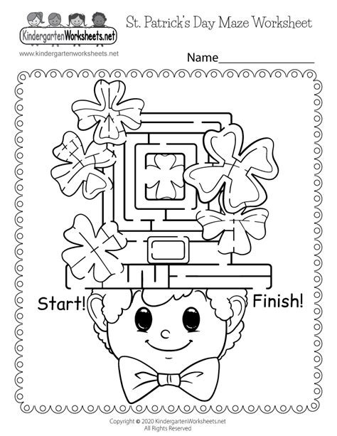 printable saint patricks day maze worksheet  kindergarten
