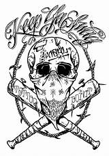 Chicano Skulls Gangsta Gangster Flames sketch template