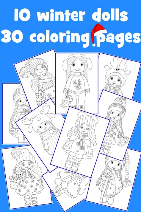 winter christmas printable doll coloring pages xmas colouring etsy