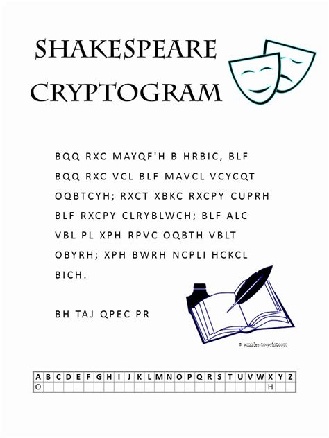 printable cryptograms shakespeare words printable puzzles shakespeare