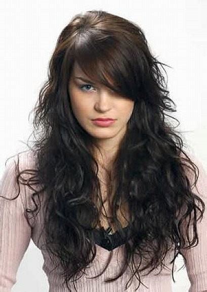 Black Long Hairstyles With Layers And Side Bangs For Curly