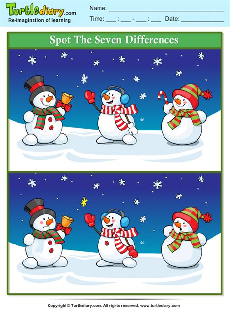 spot  difference snowman  bell worksheet turtle diary