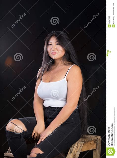 Beautiful Curvy Asian Female Model With Dark Long Hair