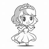 Princess Coloring Pages Girl Cartoon Little Cute Dress Dancing Fairy Tale Wearing Concept sketch template