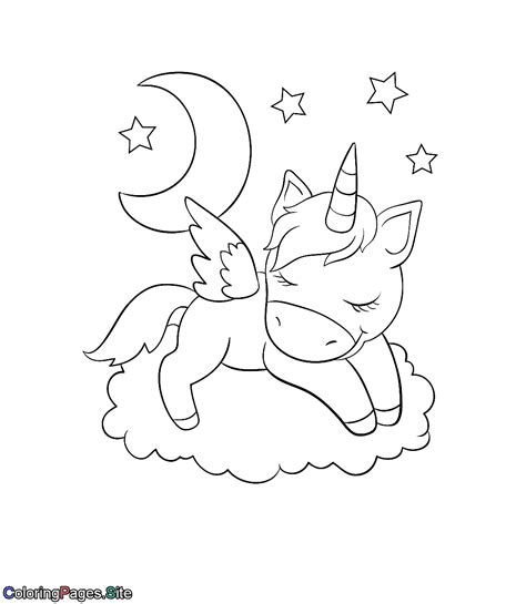 sleepy unicorn lying   cloud coloring page