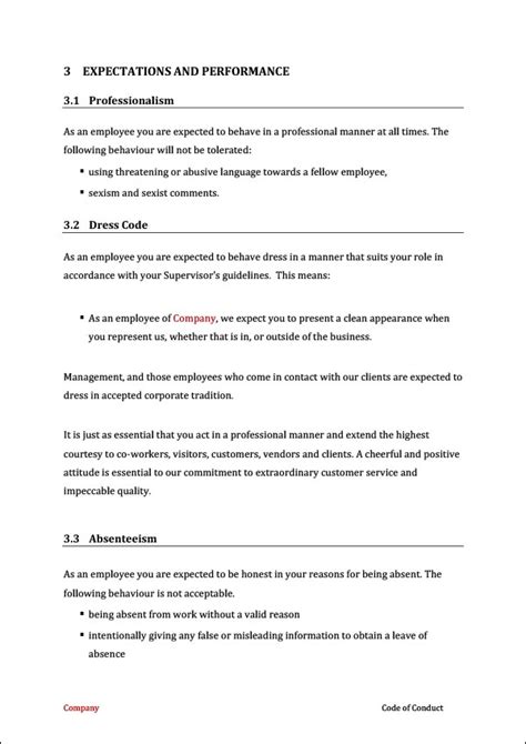 employee code  conduct template   risk  business
