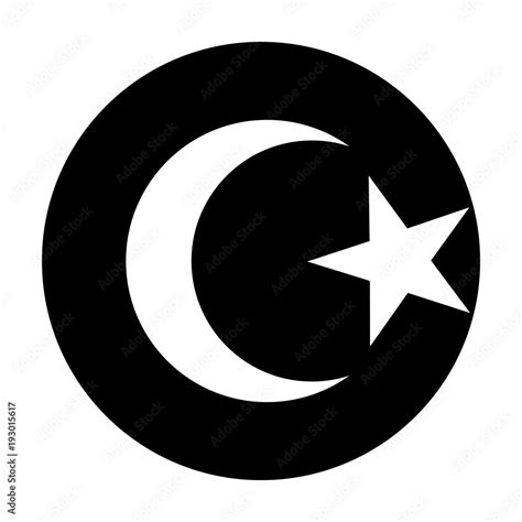 symbol  islam white crescent   star  circular black background