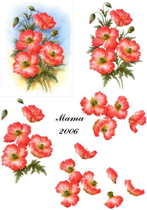 poppies paper flowers template paper crafts cards decoupage paper