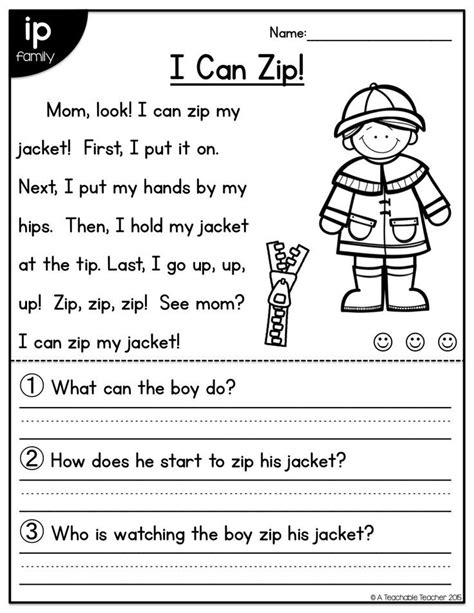 short reading passages  kindergarten  questions maryann kirbys reading worksheets