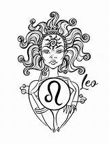 Leo Sign Coloring Zodiac Girl Vector Astrology Horoscope Beautiful Vecteezy sketch template