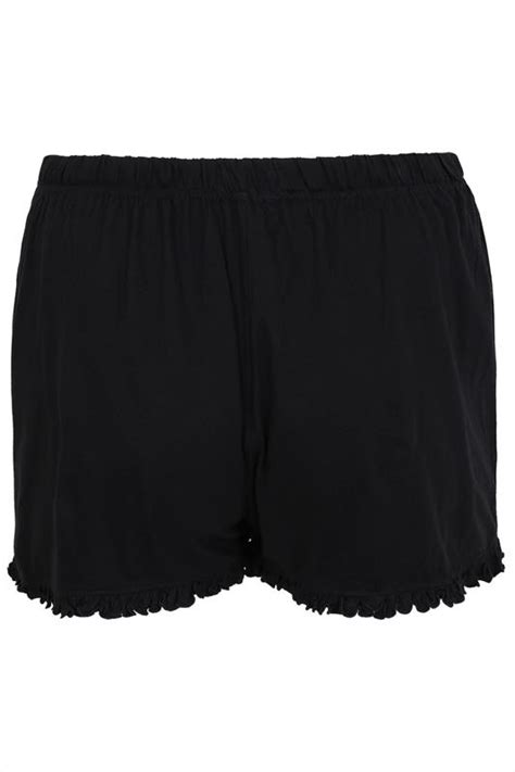 black cotton pyjama shorts with frill edge plus size 14 to 36