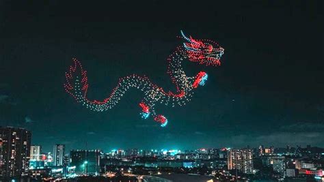 drones create flying dragon  chinese festival