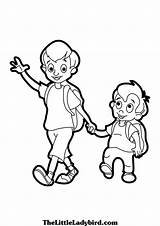 Coloring Gambar Mewarnai Pages Kakak Sisters Brother Brothers Two Color Rakesh Album Indiatimes Hands Holding Boy sketch template