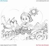 Coloring Riding Red Village Outline Little Hood Pages Scene Clipart Walking Near Illustration Royalty Bannykh Alex Rf Coloringtop sketch template
