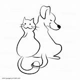 Cat Dog Coloring Pages Together Printable Animals Print sketch template