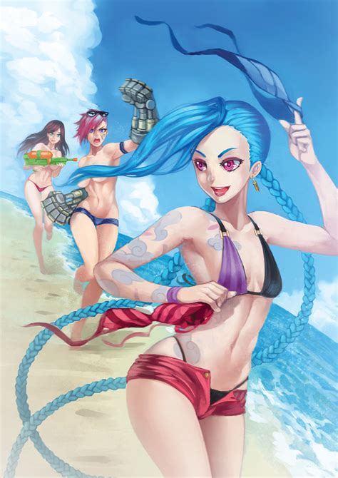jinx caitlyn and vi league of legends drawn by