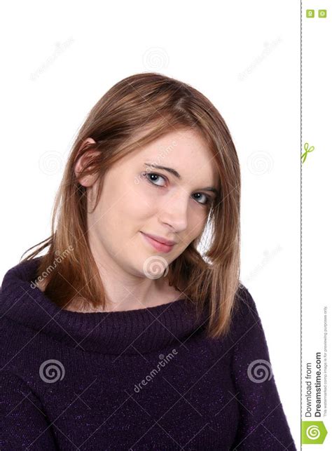 beautiful teenage girl with straight auburn hair stock