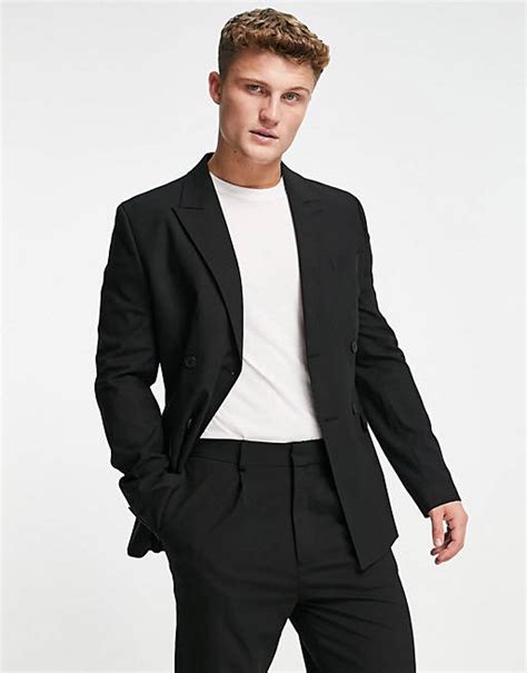 asos design skinny double breasted suit jacket in black asos
