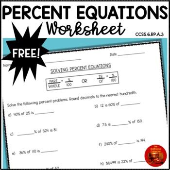 percent equations  worksheet print  digital tpt