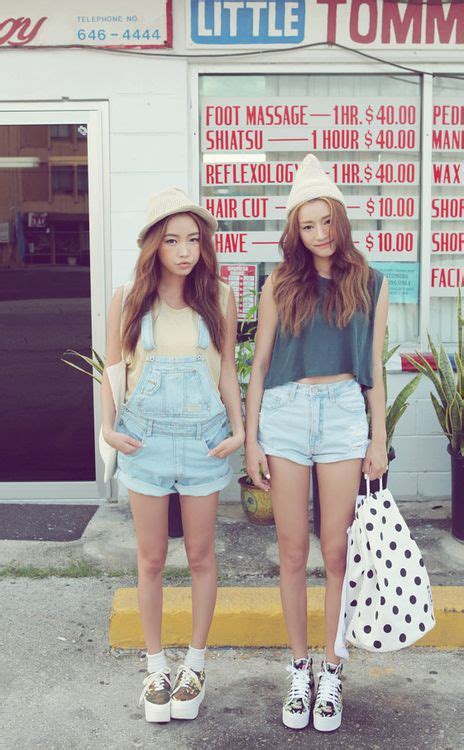 love the denim shorts and overall asian girls k fashion japanese fashion style gg s tiny
