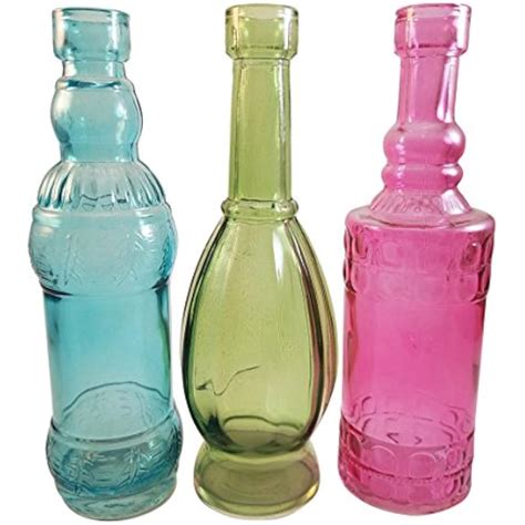 Decorative Bottles Colored Vintage Glass Bottles 6 5 Inches Tall Set