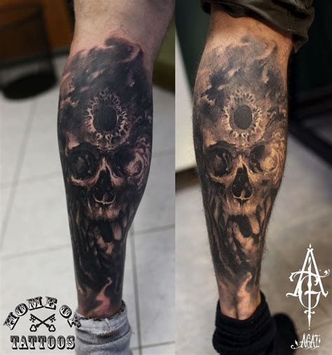 custom work done in 5h dark one is fresh another is healed tattoo tattoos art skull